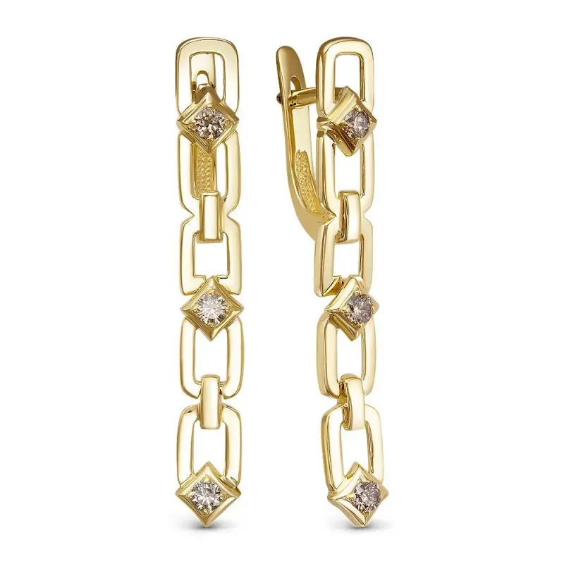 Серьги подвесные из желтого золота