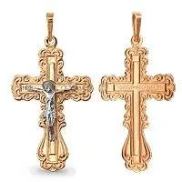 Подвеска крест из комбинированного золота без вставок