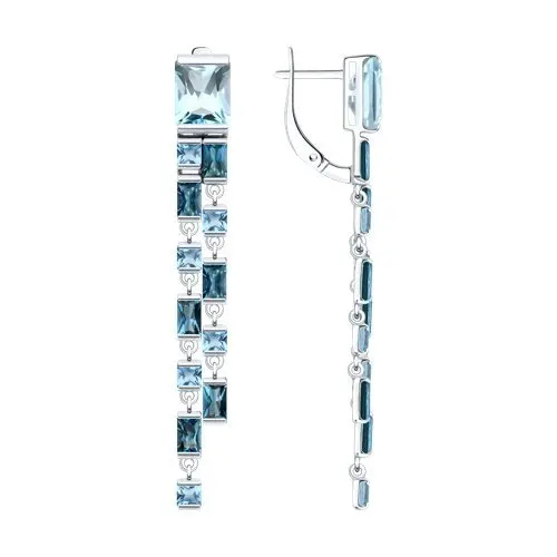 Серьги подвесные из белого золота