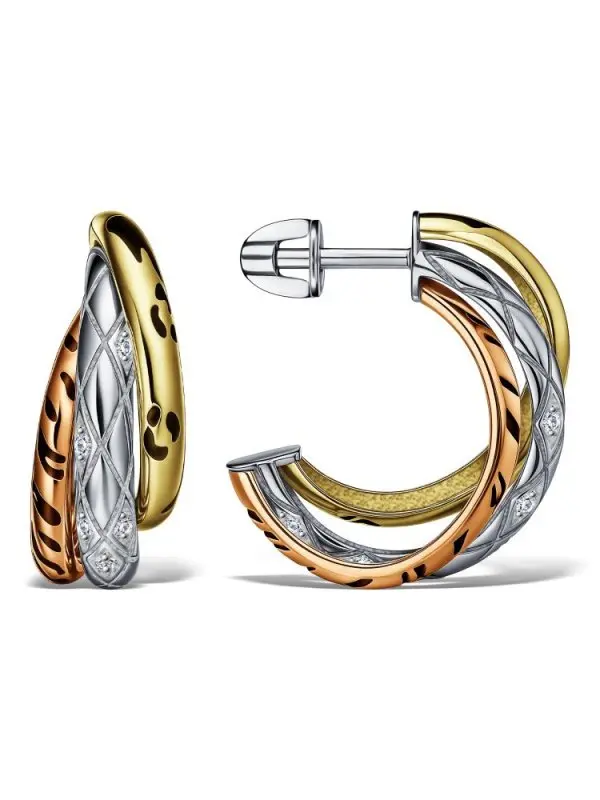 Серьги пуссеты из комбинированного золота