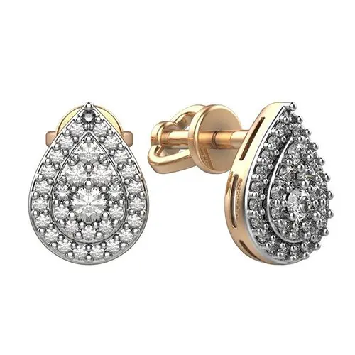 Серьги пуссеты из комбинированного золота