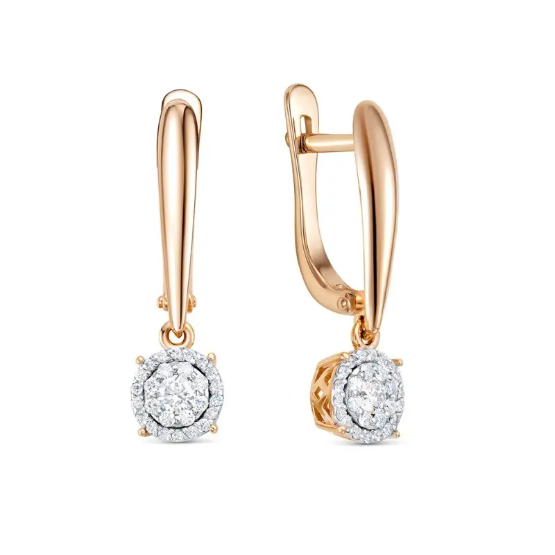 Серьги подвесные из комбинированного золота