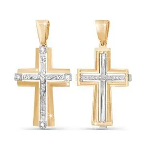 Подвеска крест из комбинированного золота