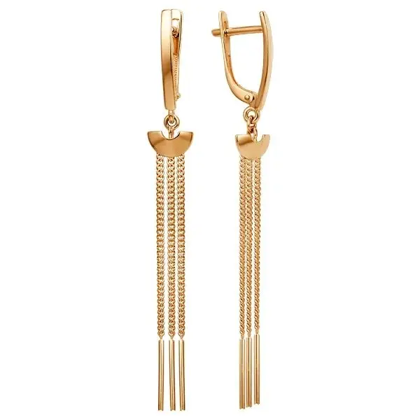 Серьги подвесные из красного золота