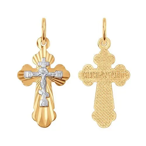 Подвеска крест из комбинированного золота