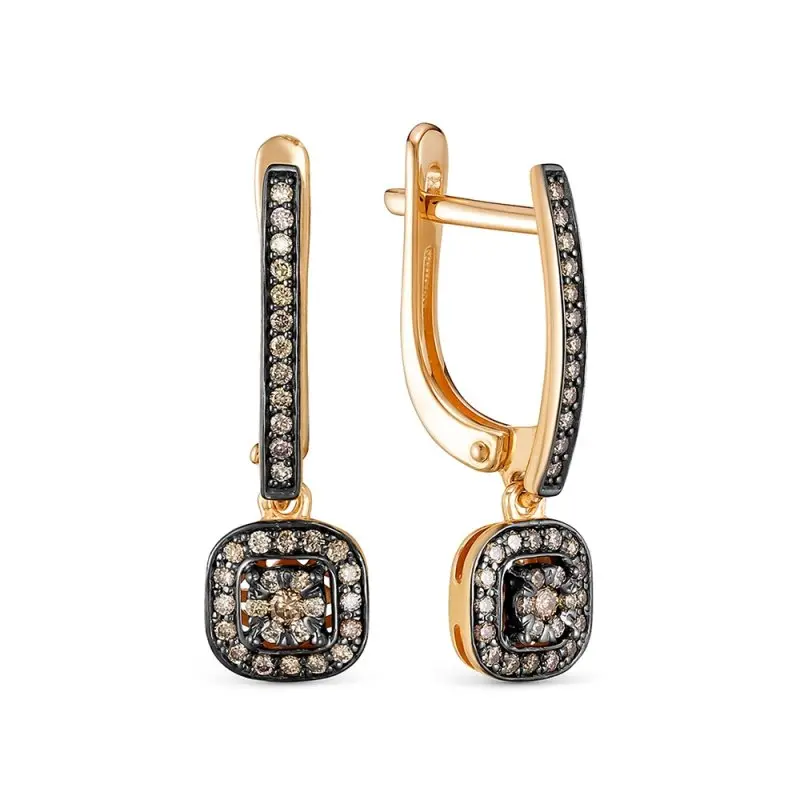 Серьги подвесные из комбинированного золота