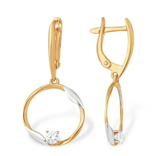 Серьги подвесные из комбинированного золота