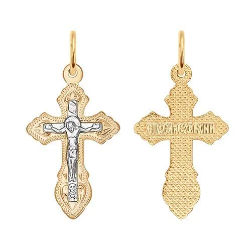 Подвеска крест из комбинированного золота вид 1