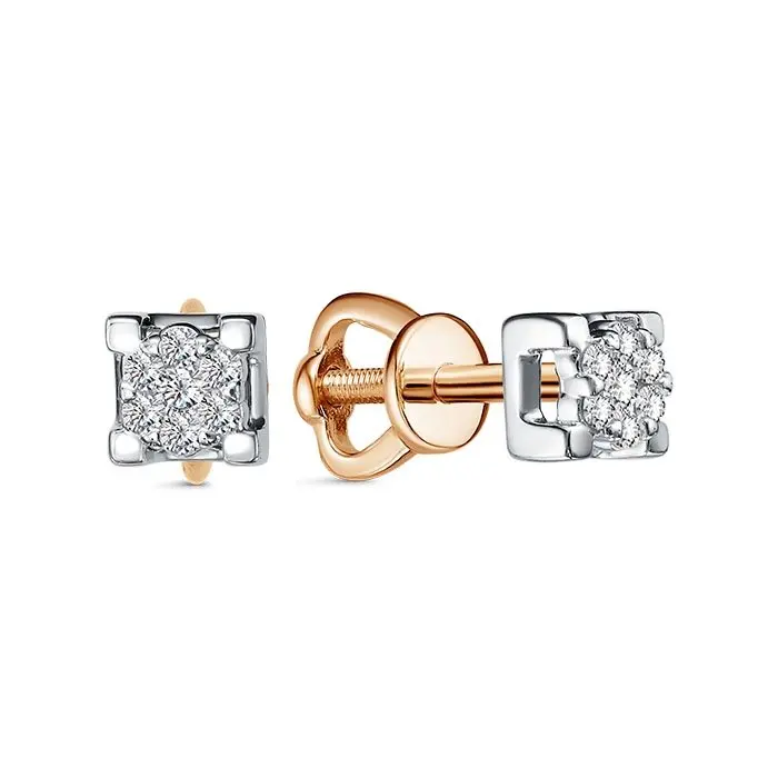 Серьги пуссеты из комбинированного золота вид 1