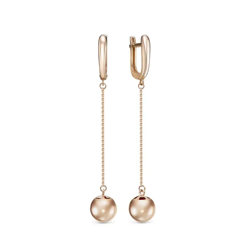 Серьги подвесные из красного золота