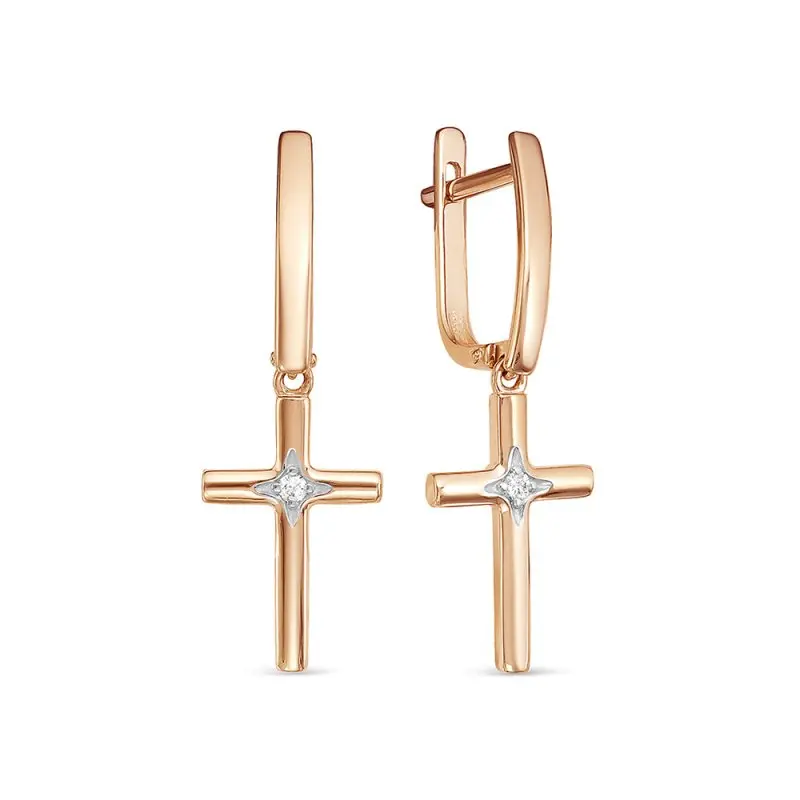 Серьги подвесные из красного золота