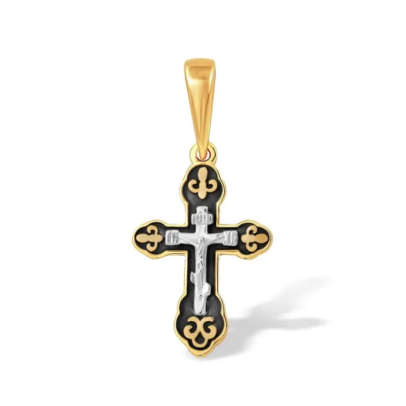 Подвеска крест из комбинированного золота