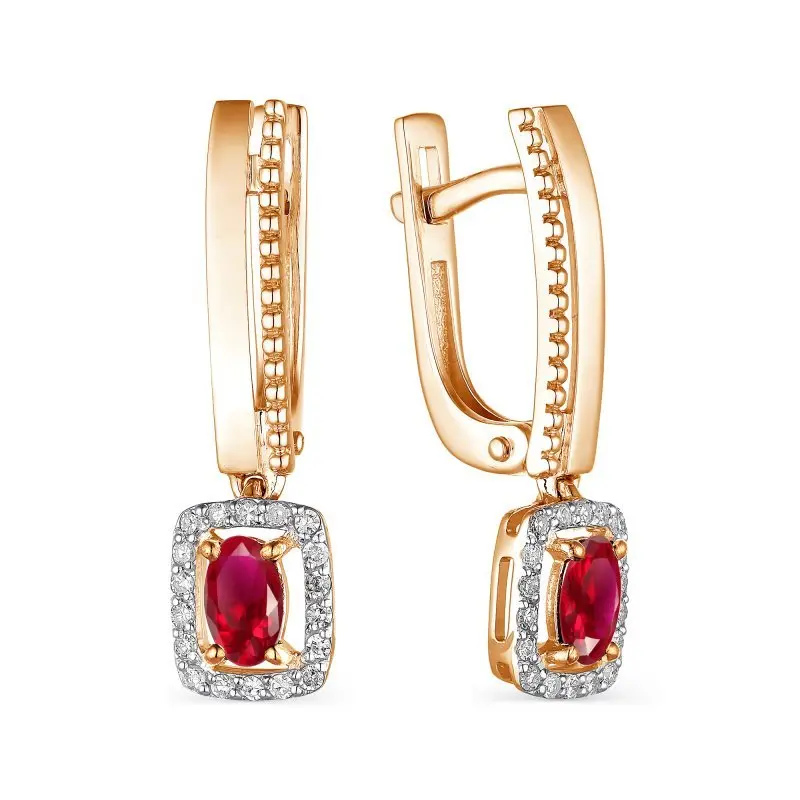 Серьги подвесные из комбинированного золота