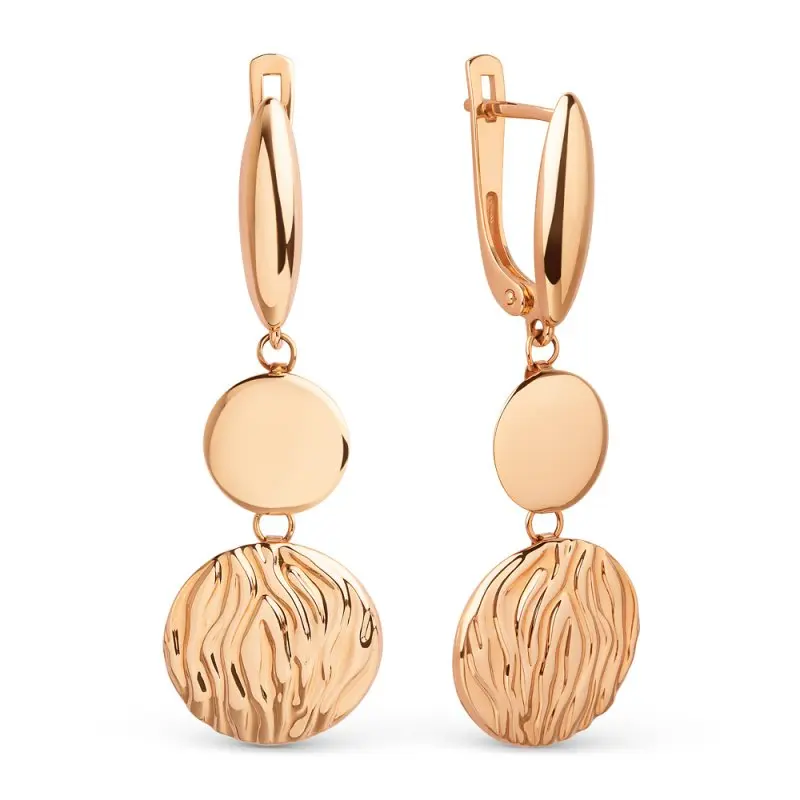 Серьги подвесные из красного золота