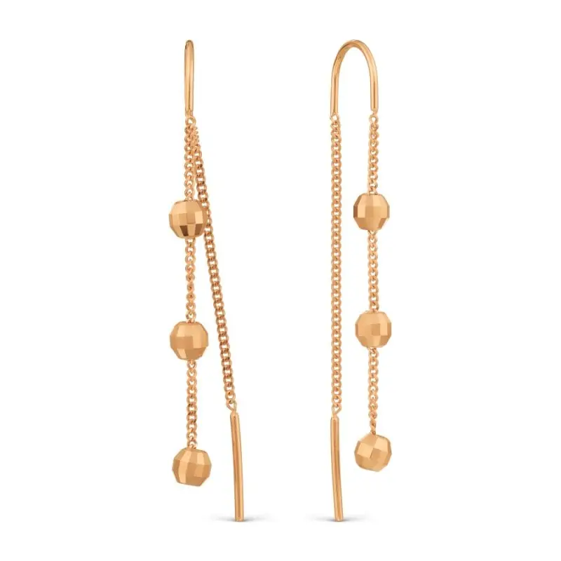 Серьги цепочки из красного золота