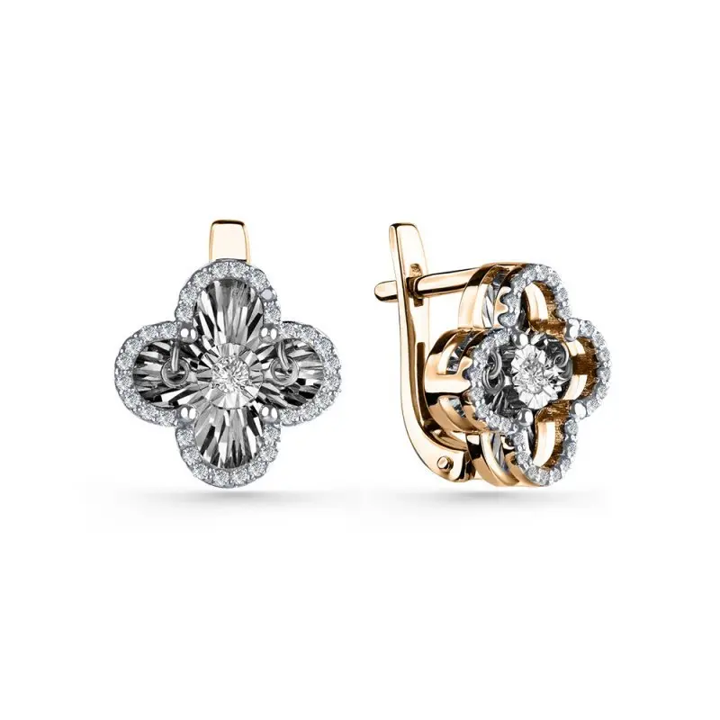 Серьги с английским замком из комбинированного золота