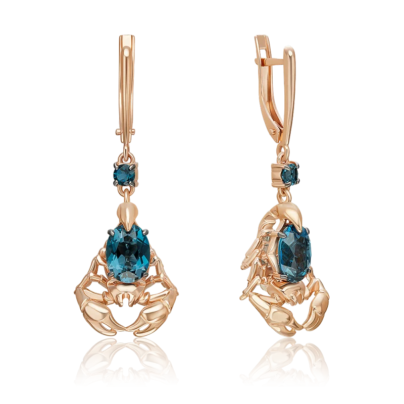 Серьги подвесные из красного золота