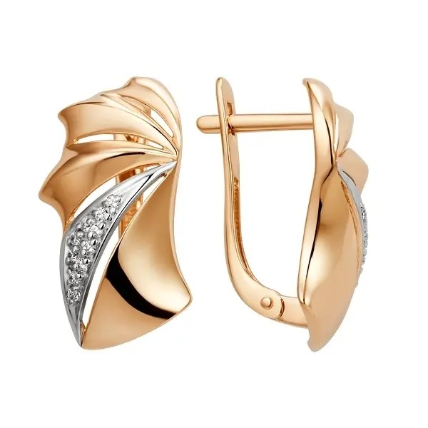 Серьги с английским замком из комбинированного золота