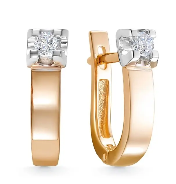 Серьги с английским замком из комбинированного золота