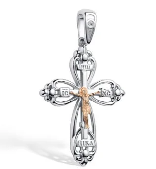 Подвеска крест из серебра с бриллиантами
