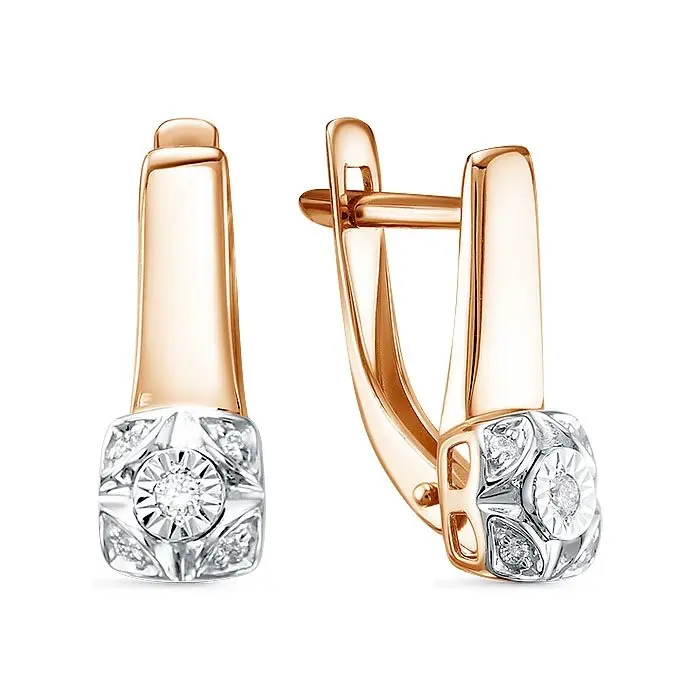 Серьги с английским замком из комбинированного золота