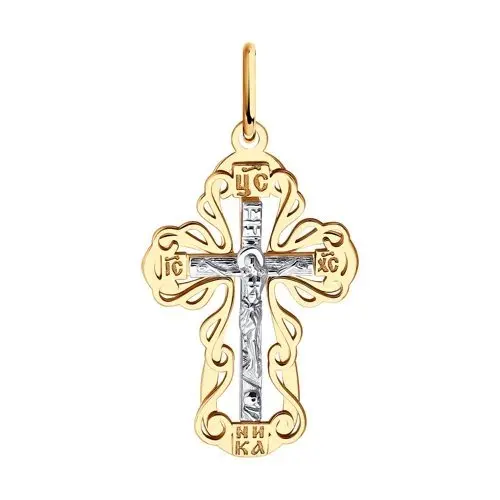 Подвеска крест из комбинированного золота