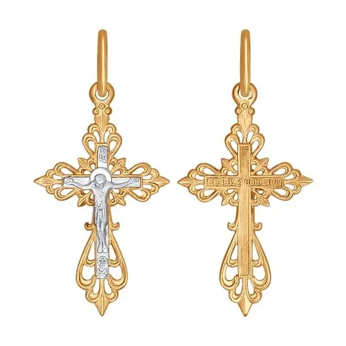 Подвеска крест из комбинированного золота