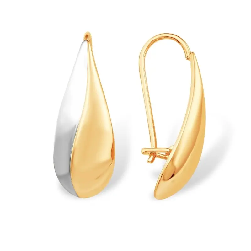 Серьги петельки из комбинированного золота