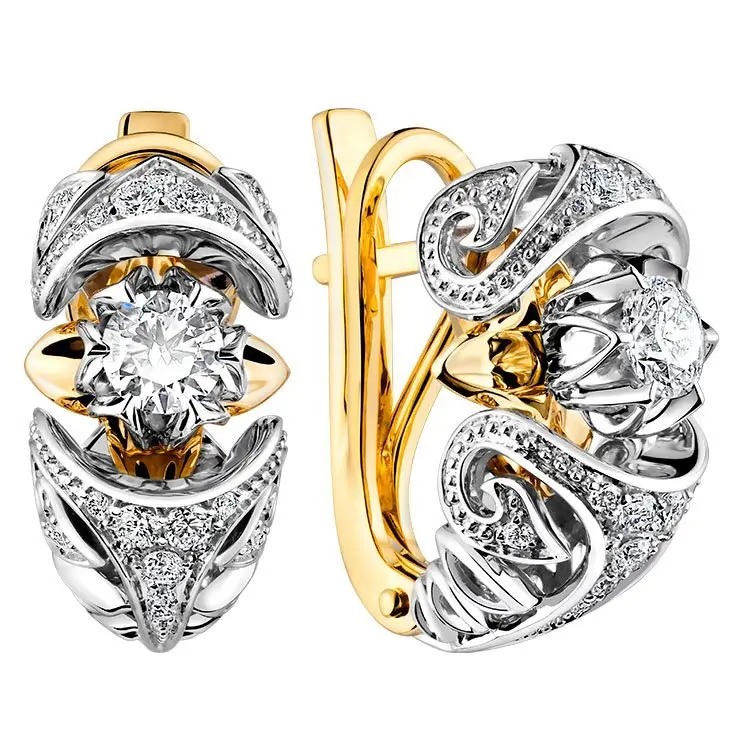 Серьги с английским замком из комбинированного золота