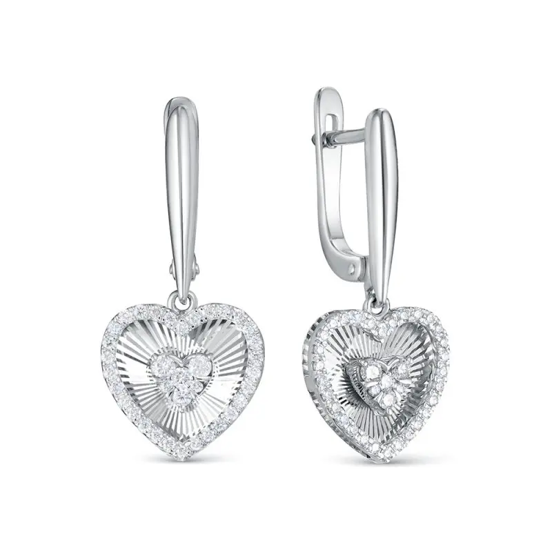 Серьги подвесные из белого золота