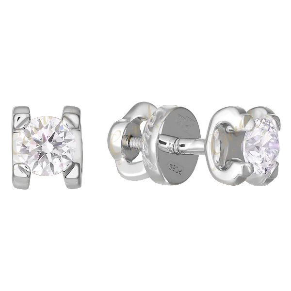 Серьги пуссеты из белого золота с бриллиантами