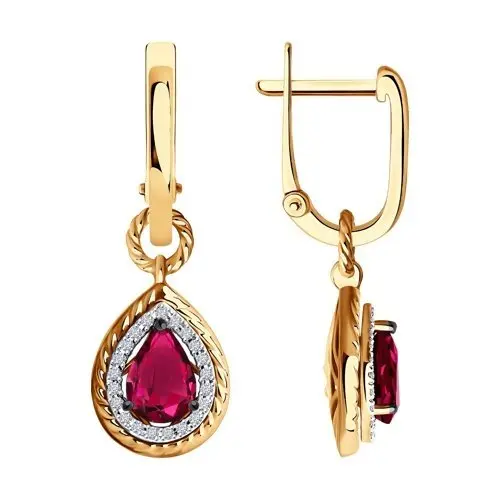 Серьги подвесные из красного золота