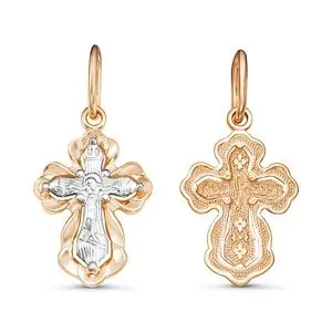Подвеска крест из комбинированного золота
