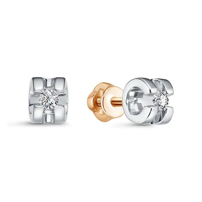 Серьги пуссеты из комбинированного золота