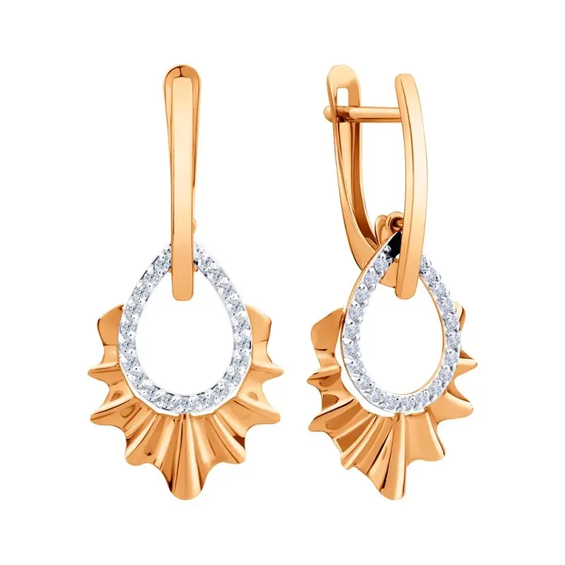 Серьги подвесные из красного золота