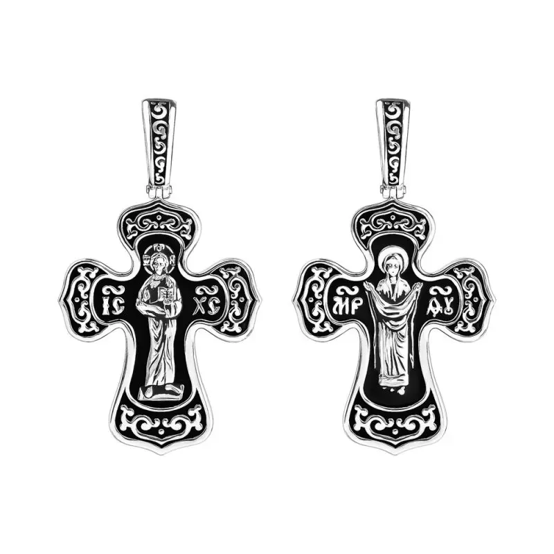 Подвеска крест из черного серебра