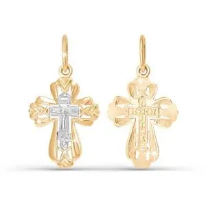 Подвеска крест из комбинированного золота