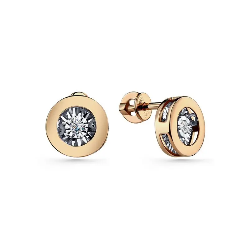 Серьги пуссеты из комбинированного золота