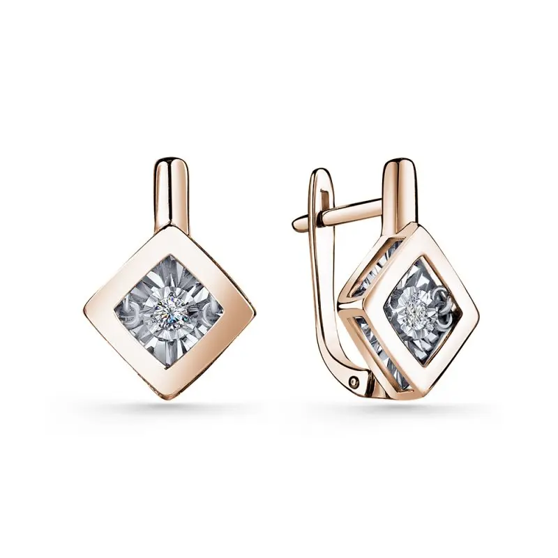 Серьги с английским замком из комбинированного золота