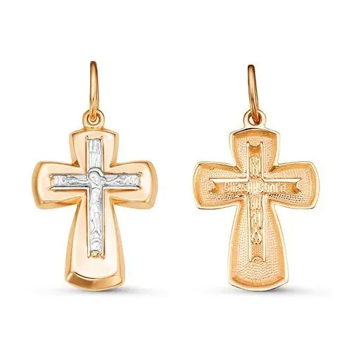 Подвеска крест из комбинированного золота