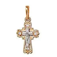 Подвеска крест из комбинированного золота