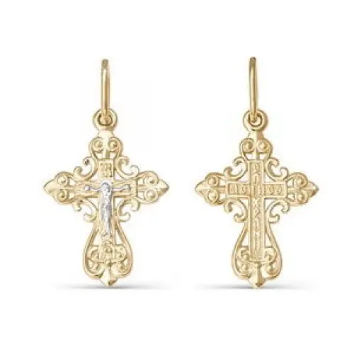 Подвеска крест из комбинированного золота