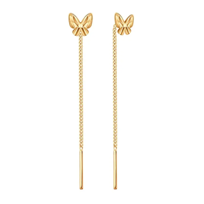 Серьги цепочки из красного золота