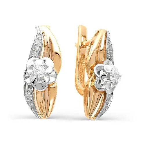 Серьги с английским замком из комбинированного золота