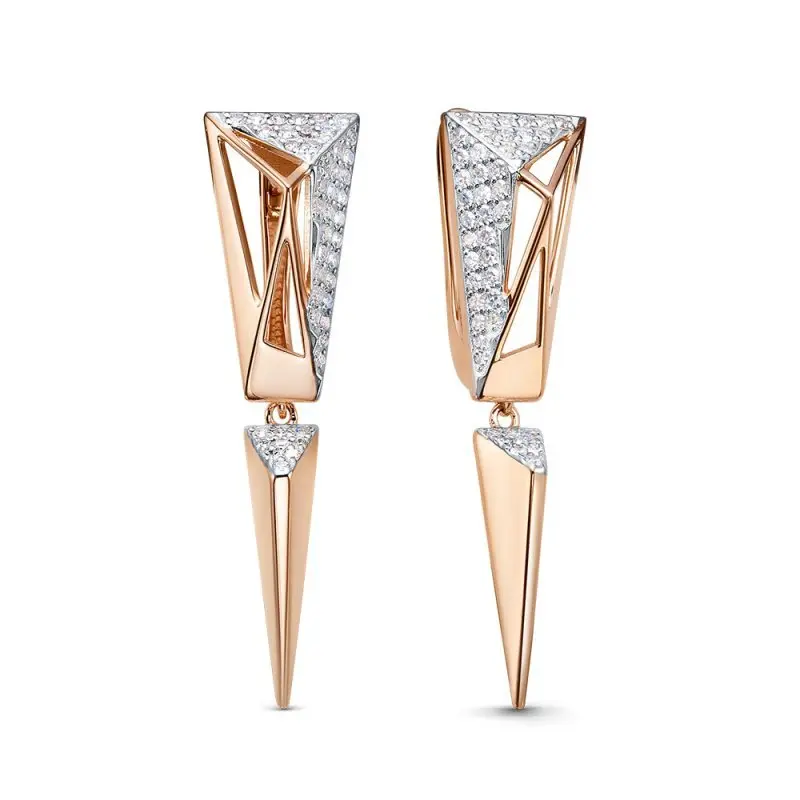 Серьги подвесные из комбинированного золота