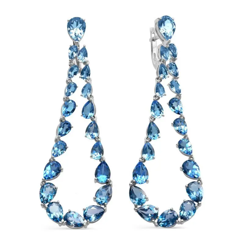 Серьги подвесные из белого золота