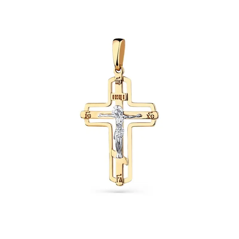 Подвеска крест из комбинированного золота