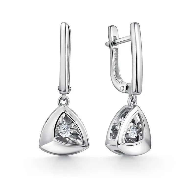 Серьги подвесные из белого золота