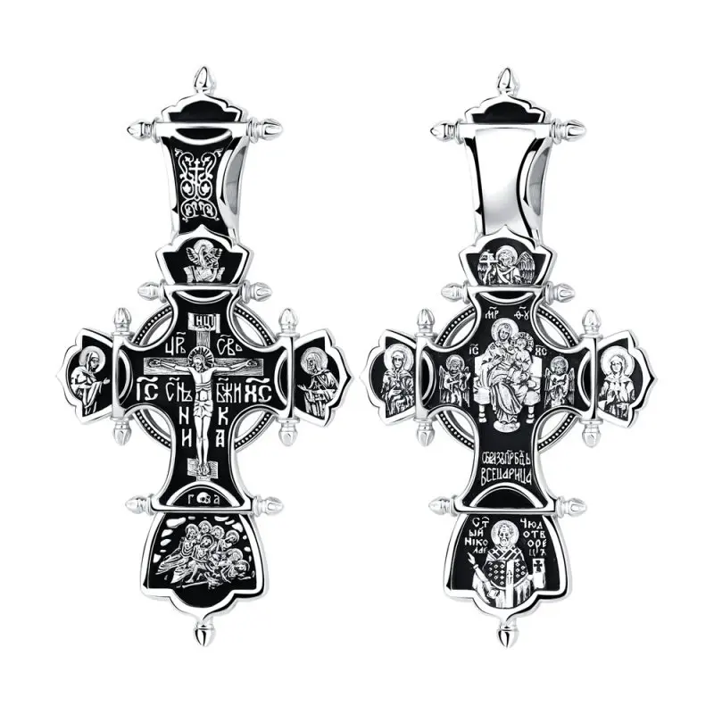 Подвеска крест из черного серебра
