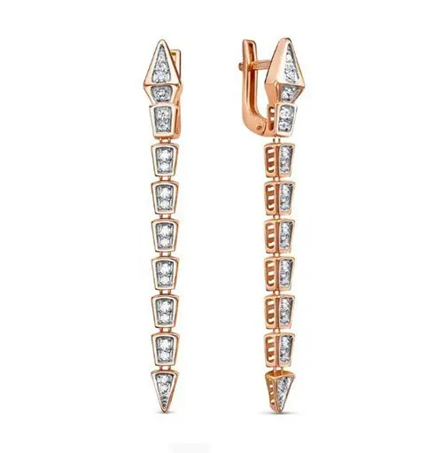 Серьги подвесные из комбинированного золота